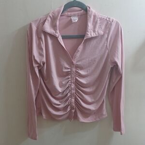 Pink Ruched Long Sleeve Top